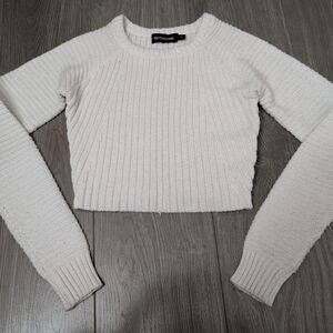 PrettyLittleThing Cream Ribbed Knit Sweater